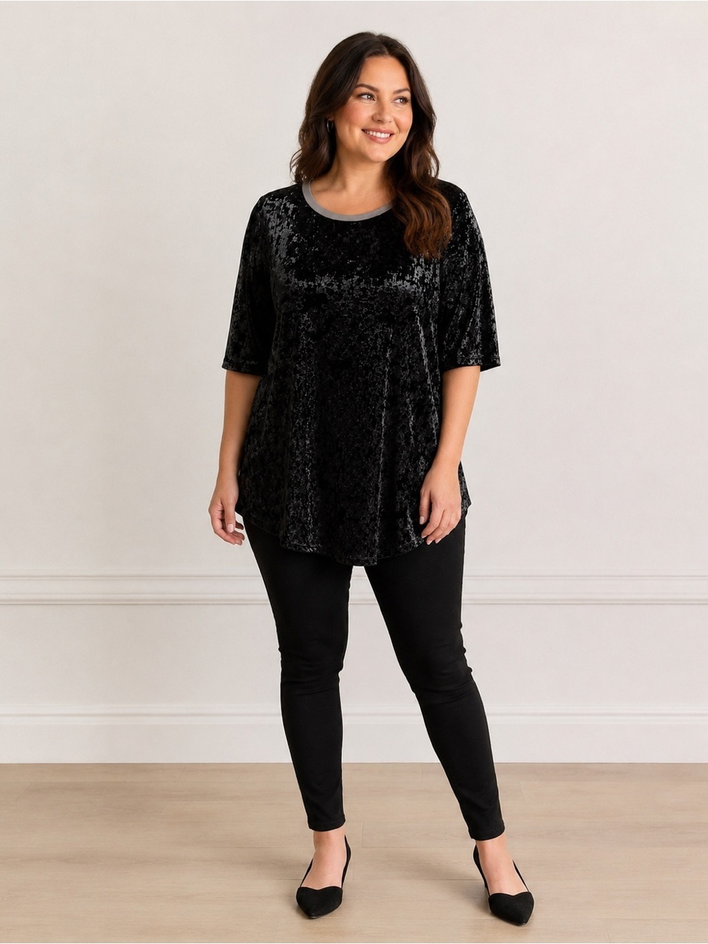 Calvin Klein black crushed velvet blouse Small
